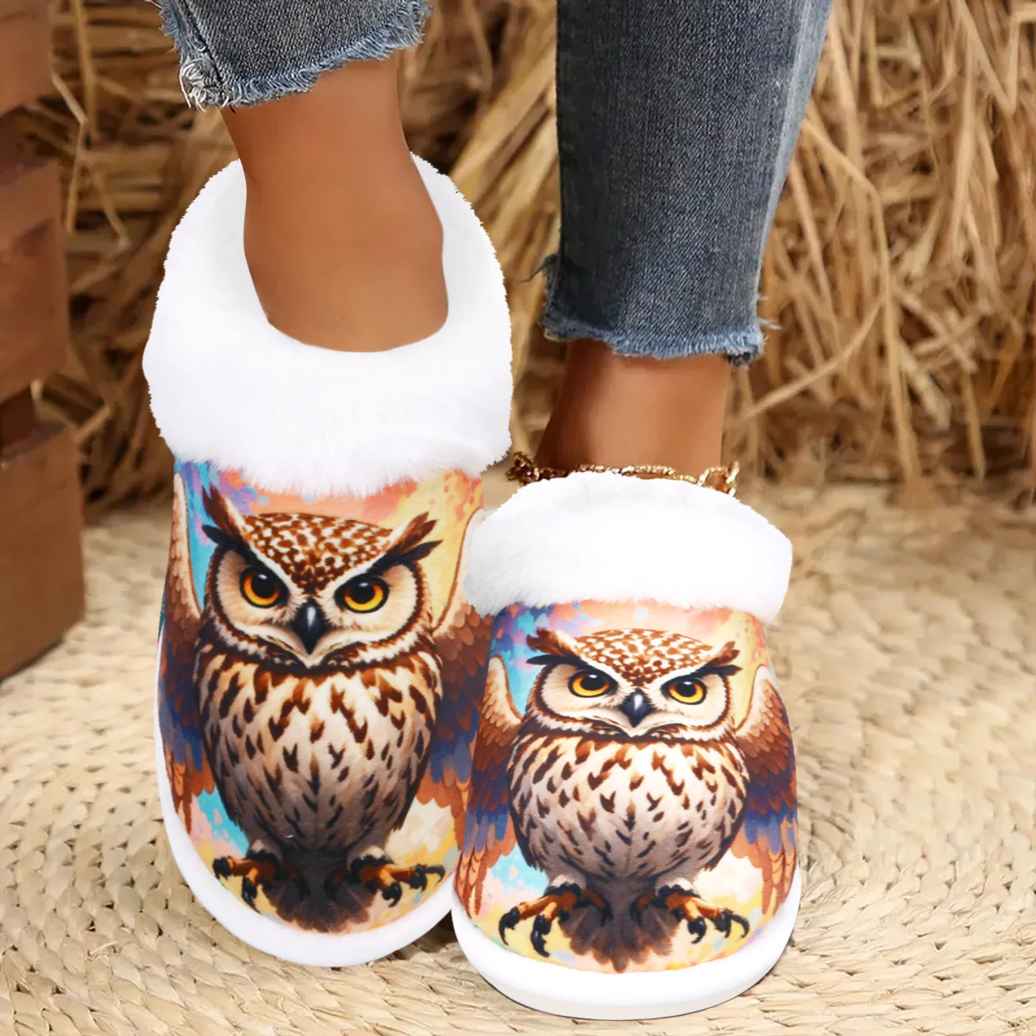 Owl House Slippers for Woman, Soft Memory Foam Womens Slippers Indoor/Outdoor, Comfy Fuzzy Slippers for Woman,Rubber Non-Slip