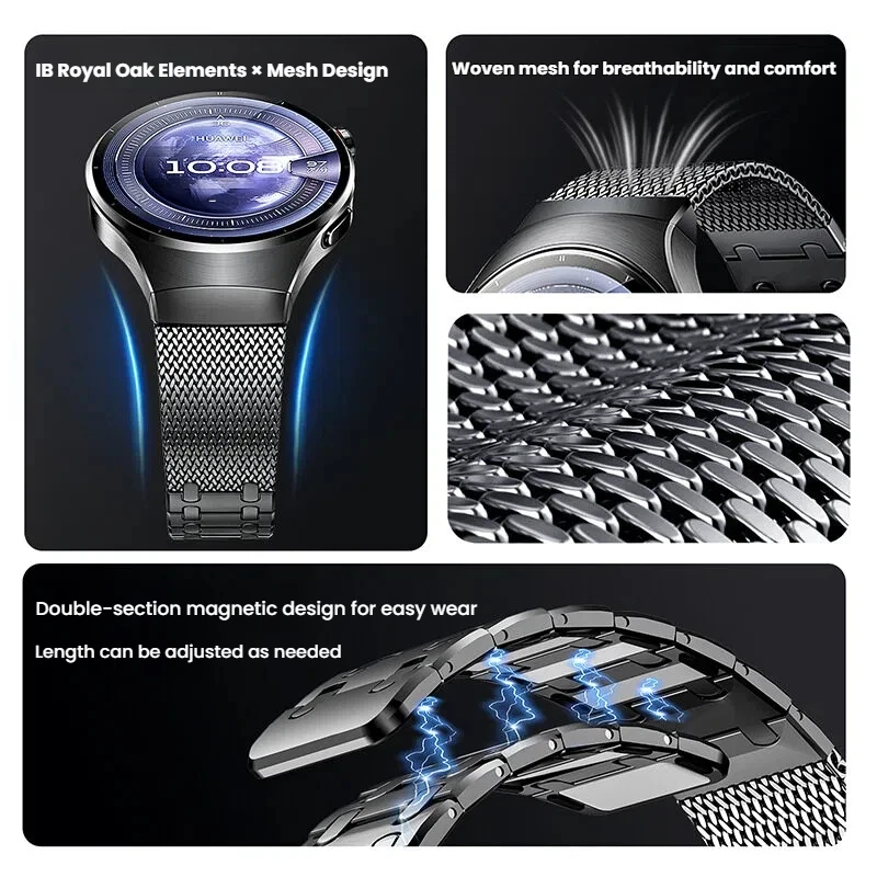 DLC Anti-scratch Stainless Steel Watch Strap Adjustable Double Magnetic Mesh Wristband for Huawei Watch GT5 Pro Band Bracelet