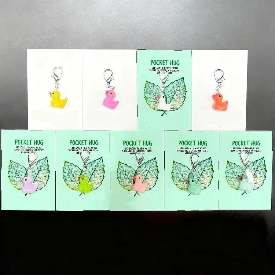 1/5/10/20/50/100pcs Cute Thank You Duck Keychains for Men and Women Durable Metal Backpack Charms with Appreciation Cards, Pocke