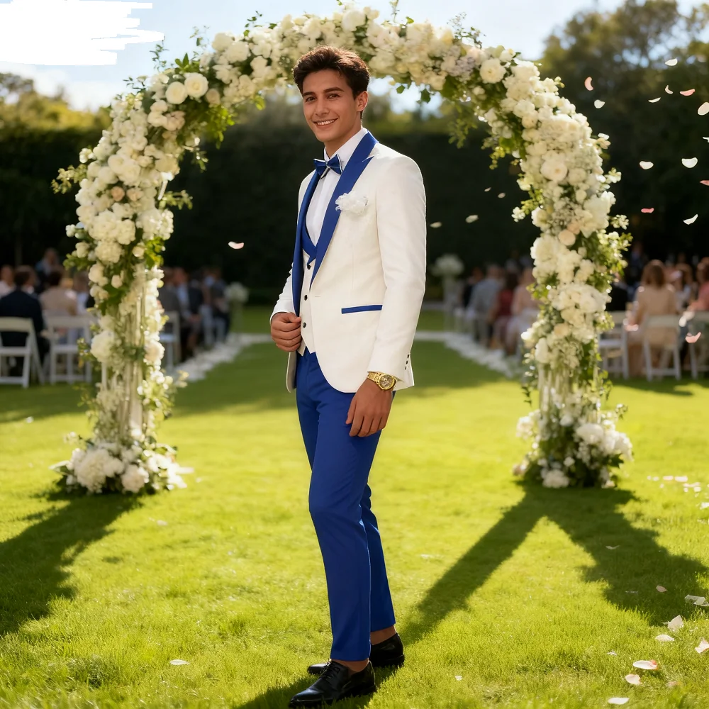 

Jacquard 3 Piece Men's Tuxedo Regular Fit Blazer Vests Pants Double Breasted Business Prom Wedding Set Men's Formal Clothes