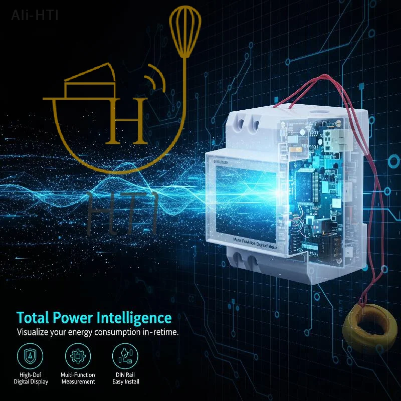Easy Install 1Pcs D52-2066 Din Rail Energy Meter AC250-450V Electricity Usage Monitor for Rental House Power Billing