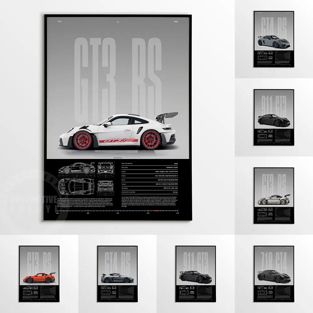 Minimalist 911 Turbo GT3-RS GT4 RS Hyper Car Sports Car Supercar Poster Canvas Painting Motosport Wall Art Pictures Home Decor