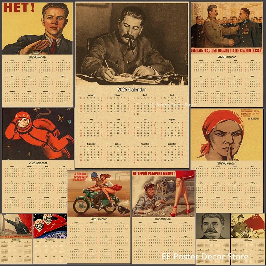 Vintage  Calendar Poster  Celebrity Stalin Marx Lenin  USSR CCCP Home Room Decor  Kraft Paper Wall Art Prints