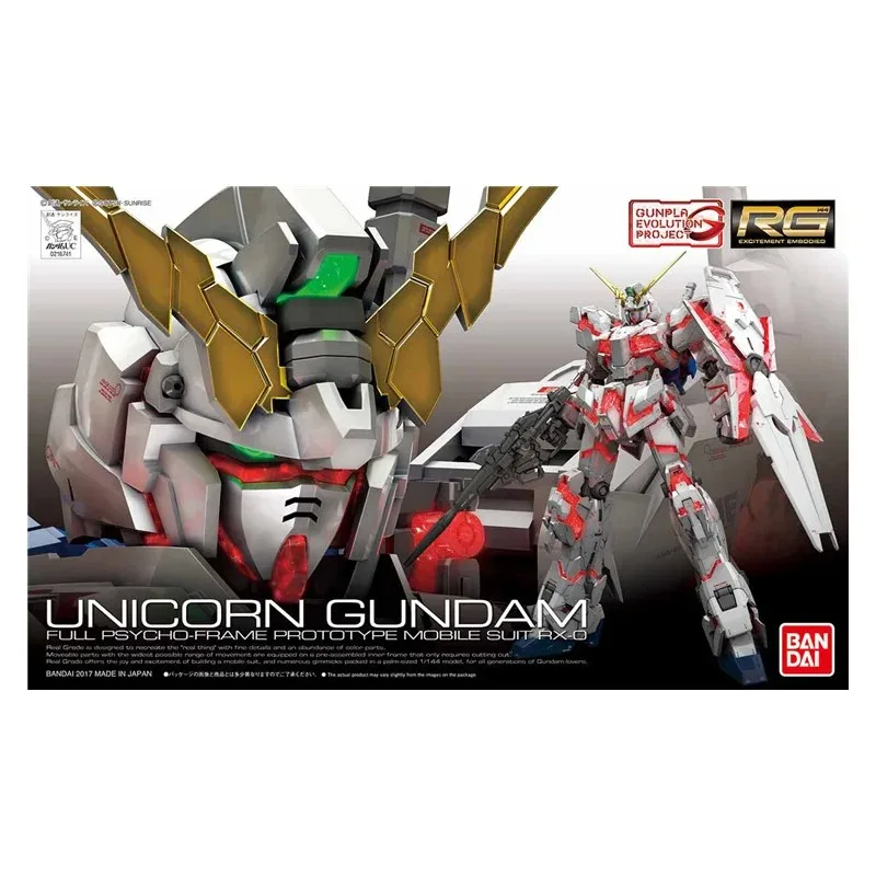 Bandai Original GUNDAM Anime Model RG 1/144 UNICORN GUNDAM Action Figure Assembly Model Toys for Kids Gift Collectible Ornaments