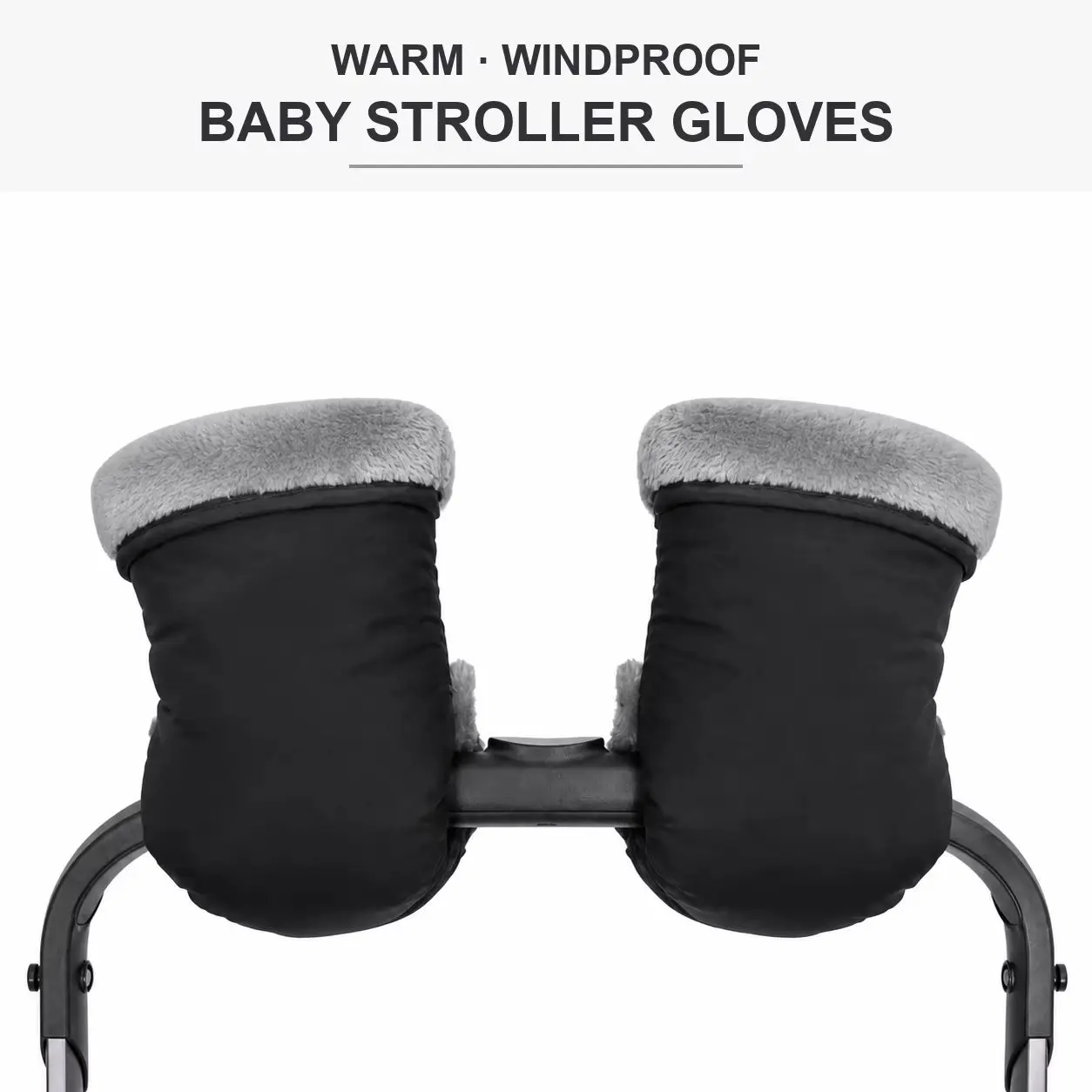 Winter Stroller Hand Muffs Windproof Waterproof Warm Pram Gloves with Fleece Lining, Universal Pushchair Handle Covers for Cold