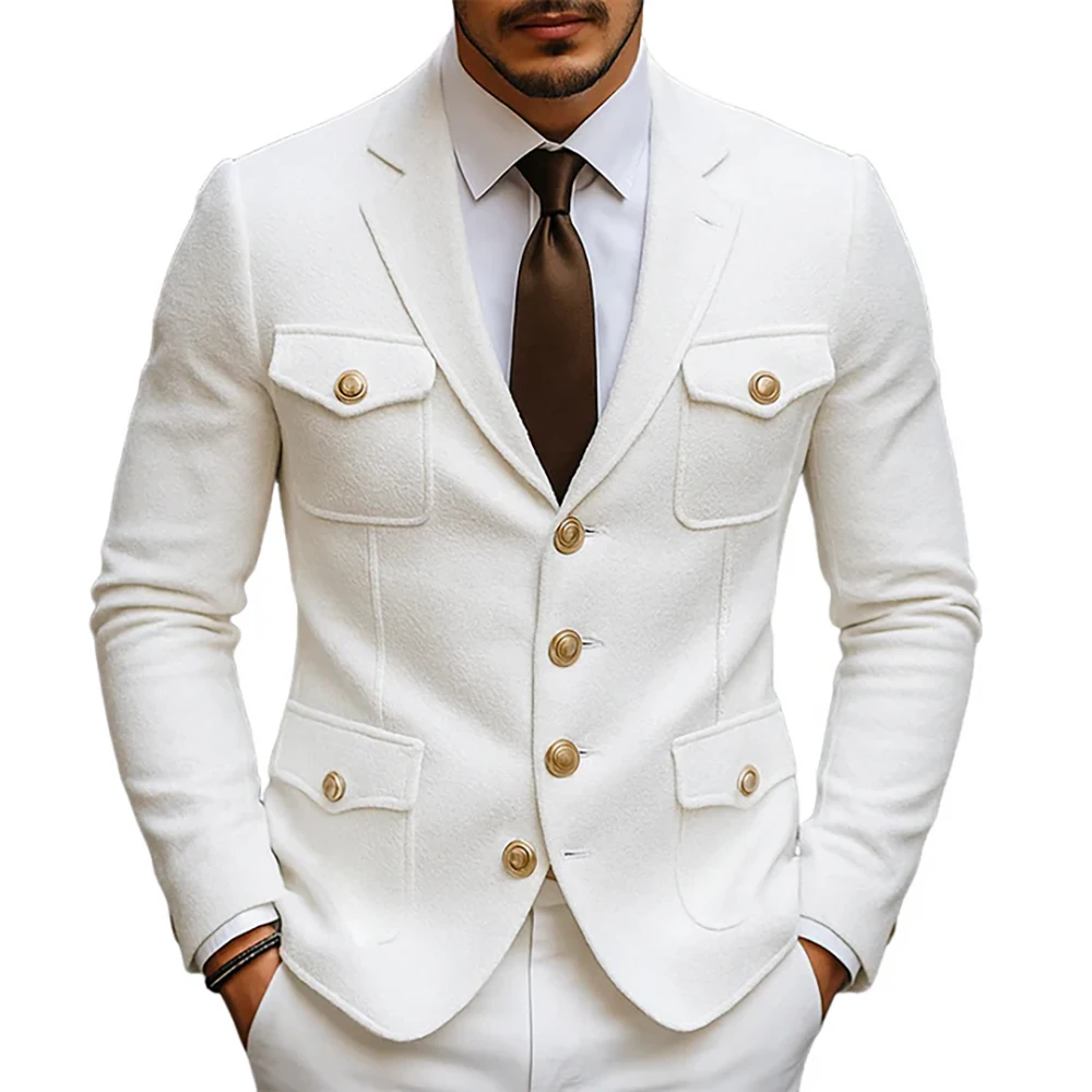 

Luxury White Men's Suits Casual Single Breasted Notch Lapel Slim Fit 2 Piece Jacket Pants Outfits High Quality Outfits Terno