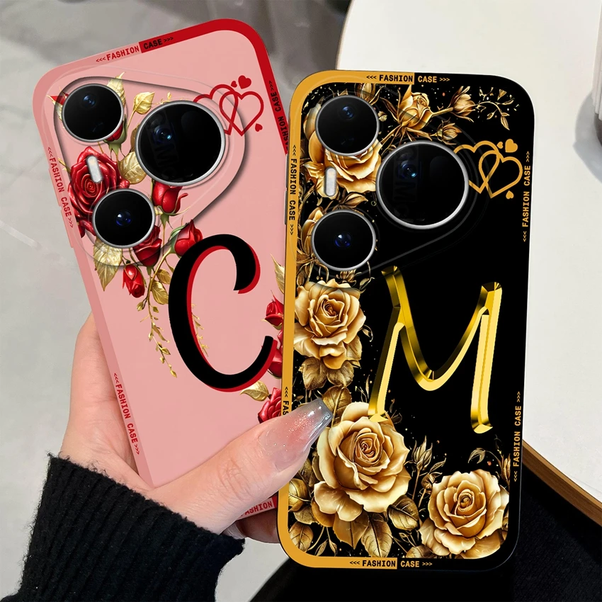 Für Huawei Pura 80 Pro+ 80Ultra Hülle Elegante Rosen-Buchstaben Handyhülle Weiches Flüssigsilikon Hochwertige Schutzhülle für Pura80 Bumper