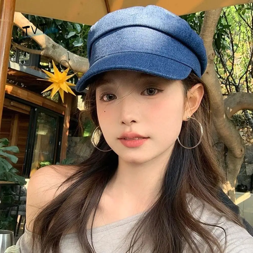 

Casual Vintage Denim Berets Flat Newsboy Octagonal Cap Women Leisure Peaked Hats Girls
