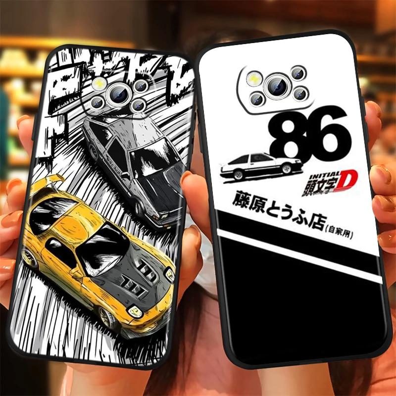 Cool Cute Initial D For Xiaomi Mi Poco F5 F4 F3 X6 X5 X4 X3 M6 M5 M5S M4 M3 C65 Pro GT NFC 5G Black Soft Phone Case