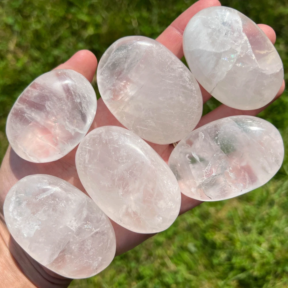 Natural Clear Quartz Palm Stone, Polished Crystal Stone, Worry Stone, Pocket Stones, Home Decor, Crystal Collection, Gifts