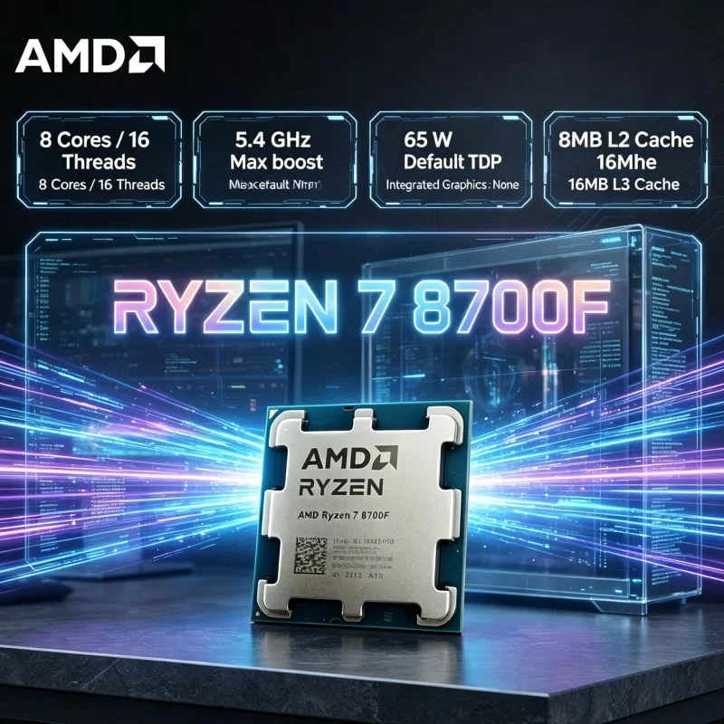 AMD Ryzen 7 8700F Next-Gen Desktop CPU 5GHz Turbo 8 Cores 16 Threads AM5 Socket DDR5 PCIe 5.0 Processor