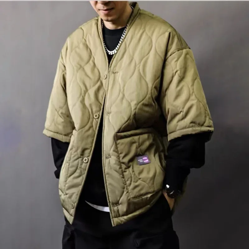 Chinese Collarless Taoist Robe Style Cotton Padded Jackets Men's Autumn Half Sleeved Parkas Retro Oversized Warm Vest JJ15