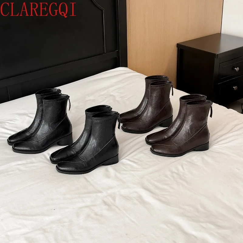 Fall Boots For Women 2026 Women Winter Boots Vintage Square Headed And Thin Ankle Boots For Women Low Heel Fashion All Match