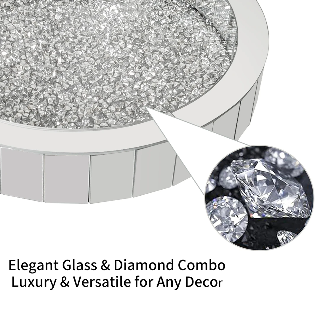 Dekoratives rundes Tablett mit zerkleinerten Diamanten, verspiegelter Schmuck- und Parfüm-Organizer, Schminktisch-Kommode-Tablett für Badezimmer und Schlafzimmer – Detail 4