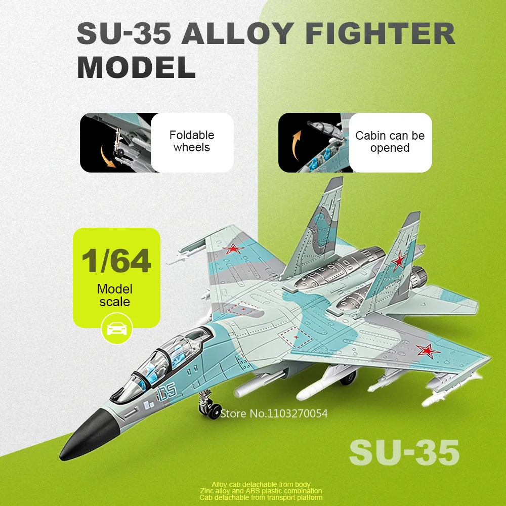 

Модель истребителя Су-35 из сплава, масштаб 1:64, литая под давлением, со звуком и светом, с функцией отката, катапультой и ракетами, забавный подарок для мальчиков, сувенир