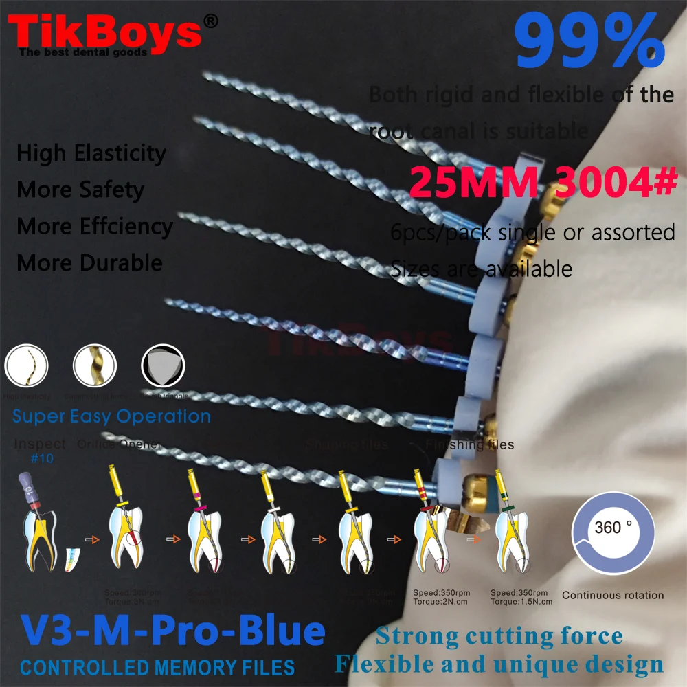 

Супер эндофайлы для стоматологических инструментов Синие файлы Использование двигателя Роторные файлы 1503. # Инструменты для стоматолога эндодонтического корневого канала NITI, 6 шт./упак.