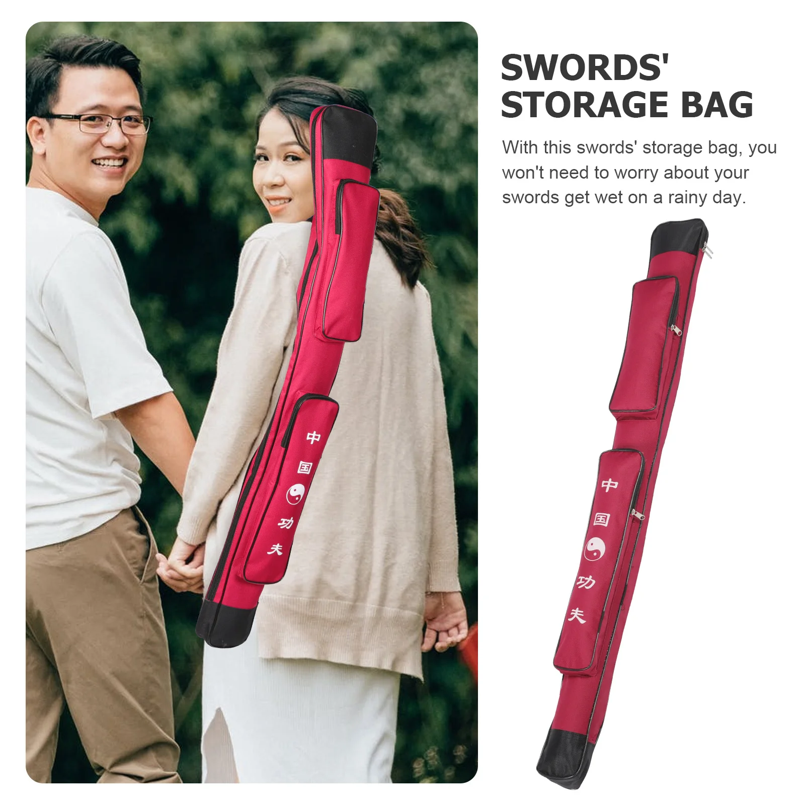 

1Pcs Red Canvas Swords Storage Bag Heavy Duty Waterproof Long Sleeve for Sword Portable Adjustable Shoulder Belt