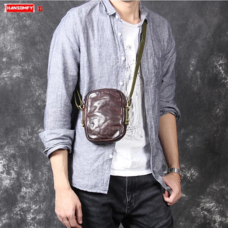 2026 New Men's Shoulder Messenger Bag Men Genuine Leather Crossbody Bag Mini Chest Bag Male Phone Bags Retro Casual First Layer