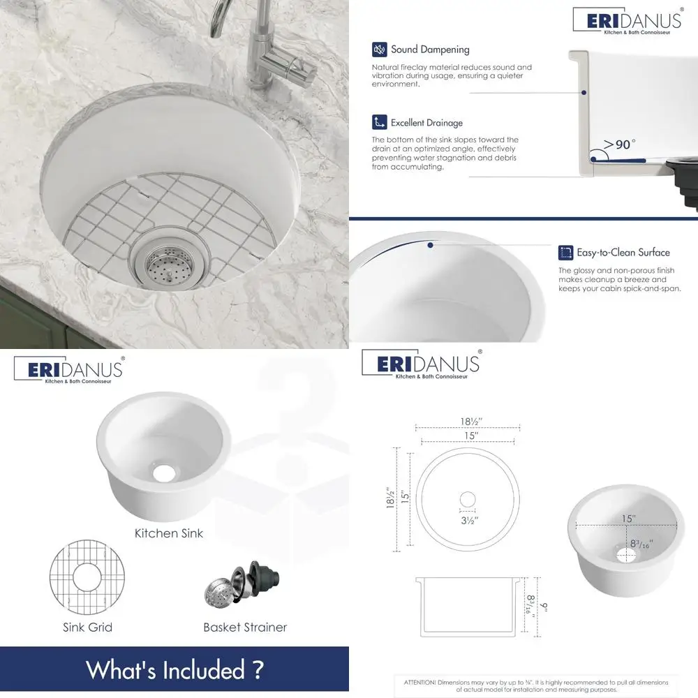 

Round 18.5 Inch Undermount Wet Bar Sink, Dual Mount Prep Sink for Kitchen Countertops, Large Capacity Stainless Steel Sink