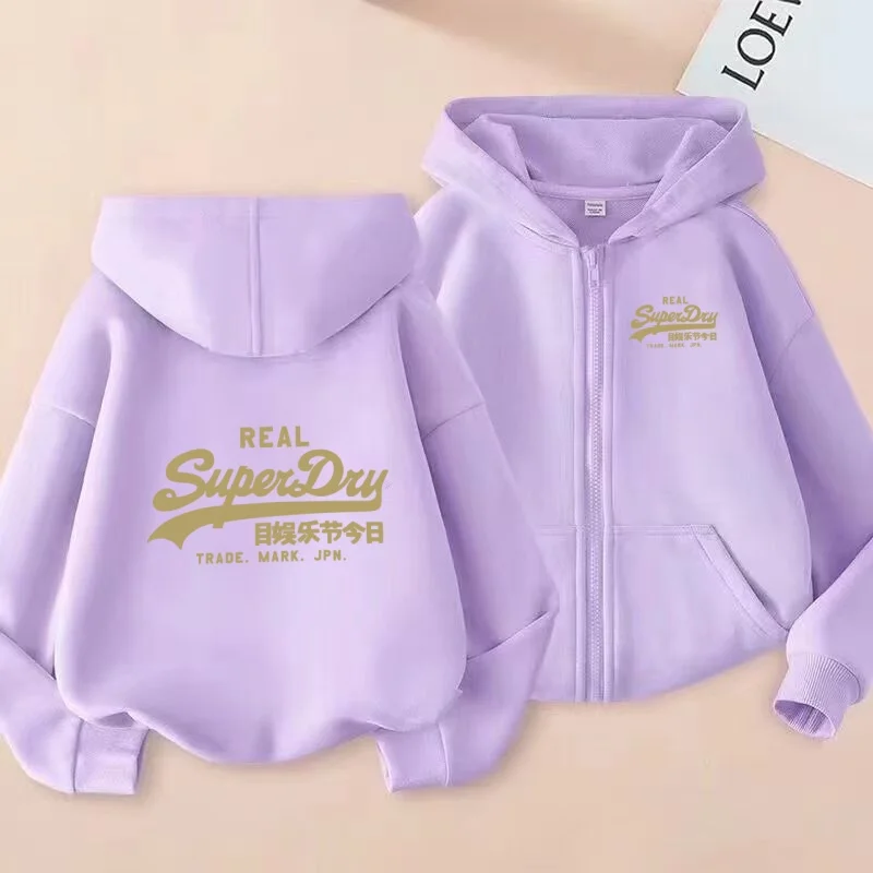 Dziecięca bluza z kapturem, artystyczny nadruk liter, zapinana na zamek, długi rękaw, sportowa kurtka, dla chłopców i dziewcząt w wieku 3-12 lat, modna, luźna, codzienna góra.