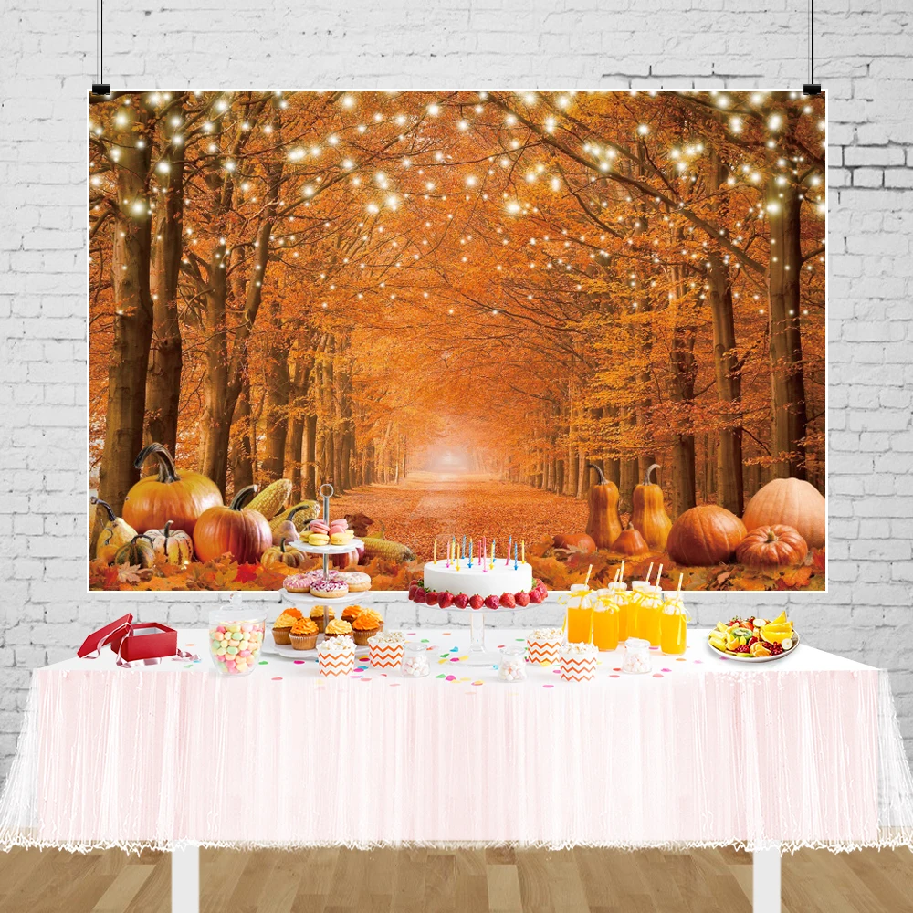 خلفية صور الخريف للتصوير الفوتوغرافي ، خلفية غابة الخريف ، أوراق القيقب لعيد الشكر ، يقطين الصديق ، ديكور الحفلات