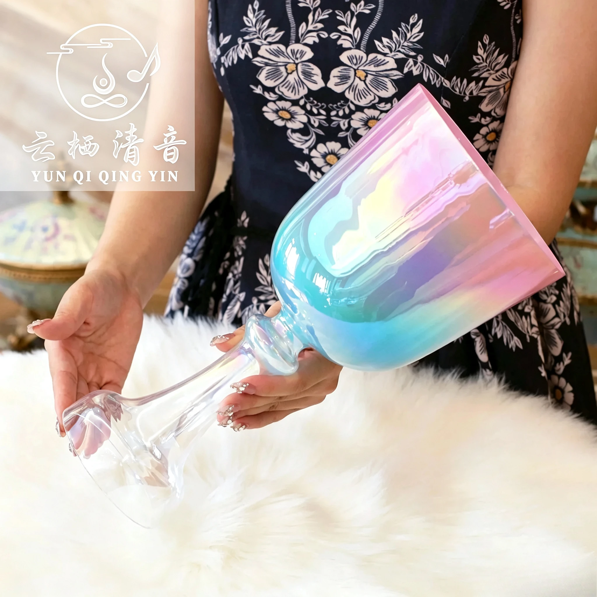 YUN QI QING YIN Four-Layer Gradient Alchemy Holy Chalice Crystal Bowl 432Hz Crystal Soul Sound Vibration Healing Bowl With Full Accessories For Yoga Sound Bath