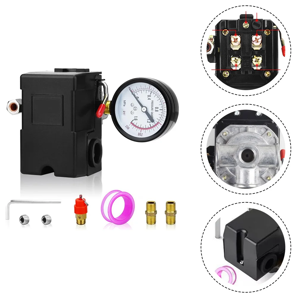 1 set valvola di controllo pressostato compressore d'aria 1/4 interfaccia pressostato 110v-240 V 95-125psi 110-150psi 135-175psi