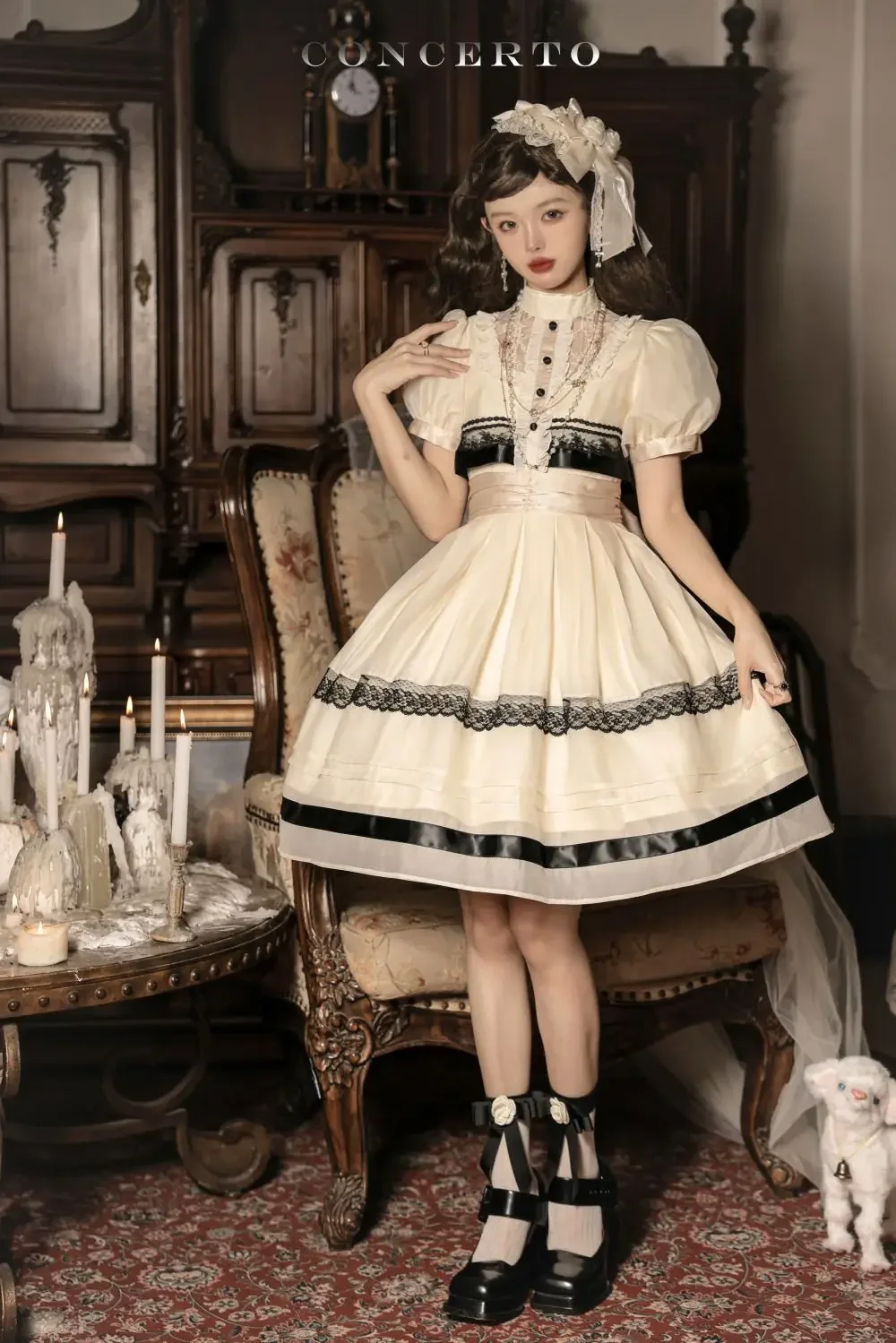 Japanese Victorian Lolita Princess Dress Women Vintage Short Bubble Sleeve OP Dress Harajuku Lace Slim Evening Party Dresses