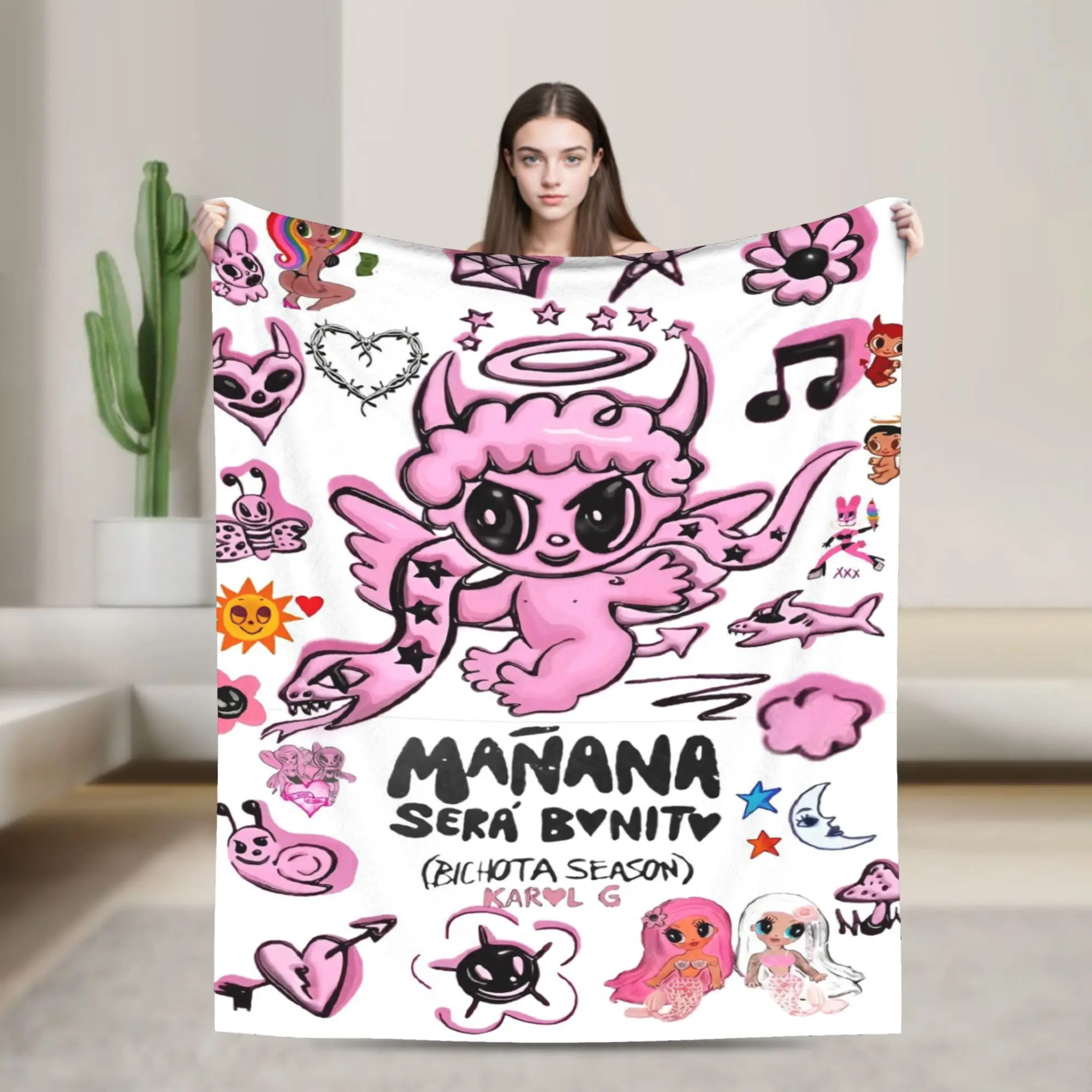 Karols G Bichota Rapper Blankets Coral Fleece Plush Reggaeton Urban Pop Music Warm Throw Blankets for Outdoor Travel Bed Rug