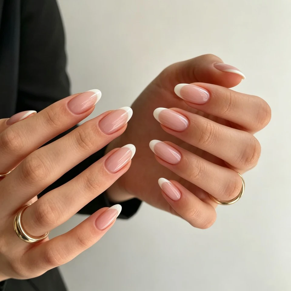 24 piezas de uñas postizas de almendra con degradado blanco, incluye 1 lima de uñas y kit de pegamento 5
