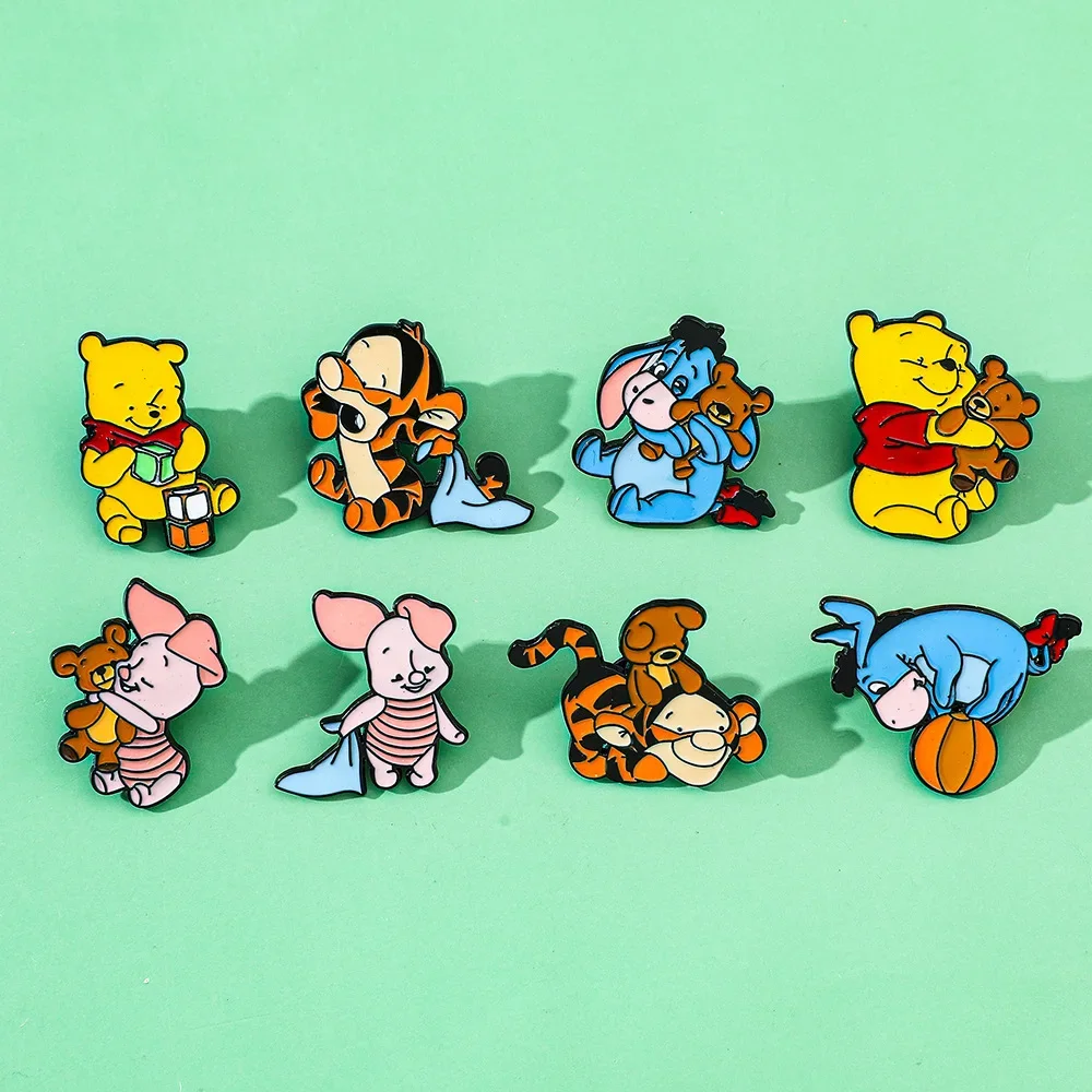 Cute Winnie The Pooh Enamel Pins Cartoon Eeyore Tigger Piglet Denim Jacket Brooches Ladies Brooch Shirt Badge Hat Jewelry Gift