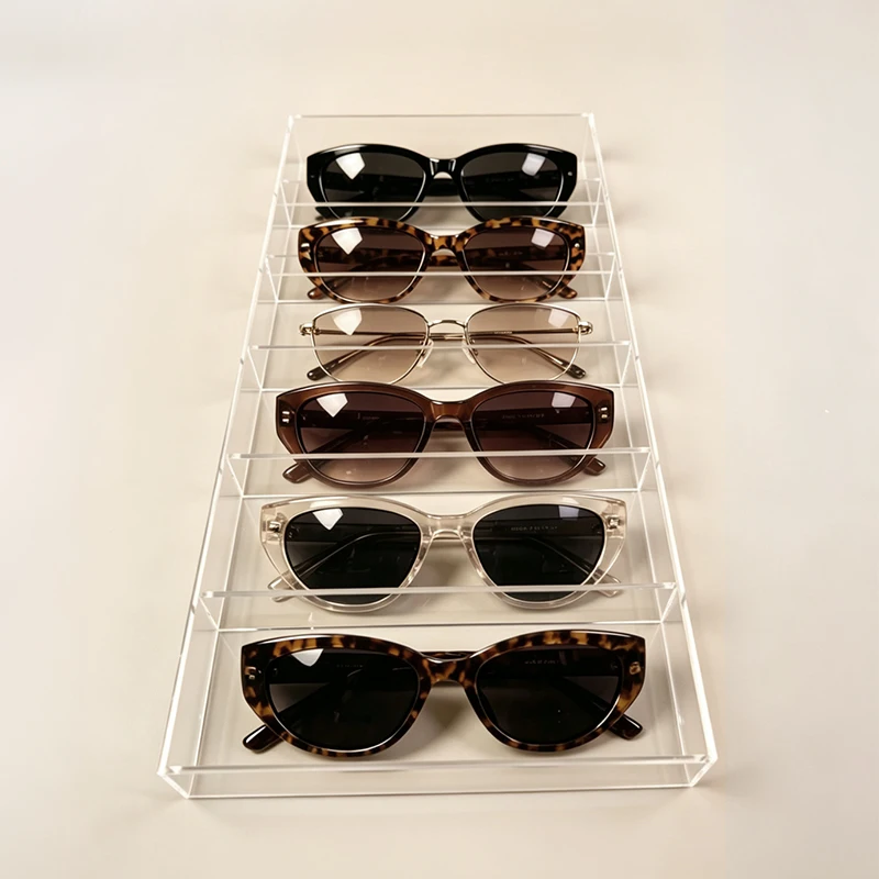 Transparent Acrylic 6-Compartment Glasses Storage Box, Desktop Sunglasses Display Tray, Sunglasses Display Box, High-Transparency Acrylic Multi-Compartment Glasses Storage Tray, Home Sunglasses Organizer, Eyewear Store Sunglasses Display Stand, 6-Slot Acrylic Glasses Display Box, Transparent Compartmentalized Sunglasses Storage Box, Desktop Glasses Storage and Display Tray