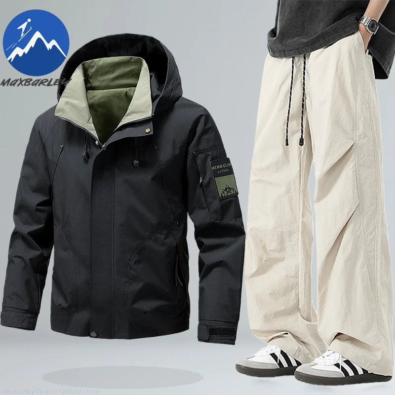 

Maxbarley Men Sports Suits Cycling Waterproof Jacket+Pants 2 Piece Set Spring AutumnCasual Windbreaker Outfit Running Tracksuit