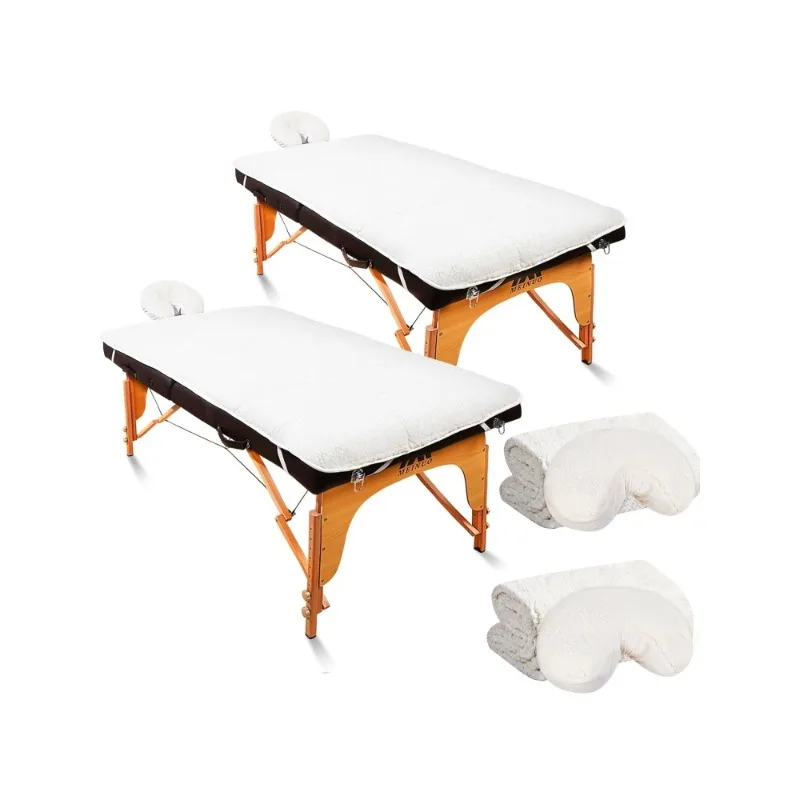 2 Sets Quilted Fleece Massage Table Pad Set, Natural, Soft, 76 x 34 Inch Spa Massage Table Pad, Includes Pad and Face。