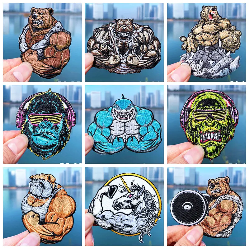 

Outdoor Bag Accessories Armband, Muscle Bear Embroidered Badges, Punk Gorilla DIY Jacket, Backpack Hook and Loop Patch