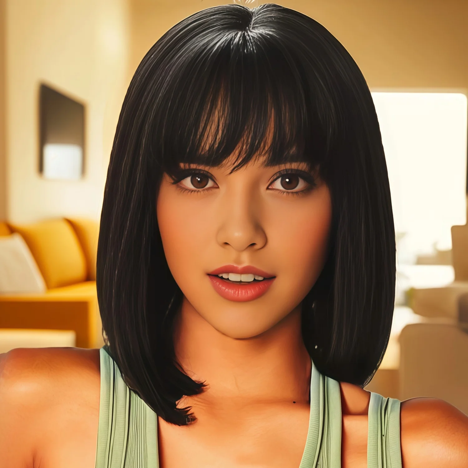 Straight Bangs and Short Black Synthetic Bob Wig Cut Heat-Resistant Fiber, Role-Playing, Costumes, Wigs for Cosplay