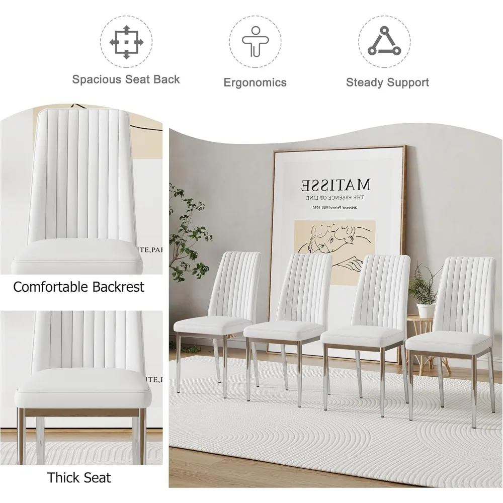 طقم كراسي طعام حديثة من جلد البولي يوريثان مكون من 4 قطع مع أرجل كروم وتصميم بدون ذراع للمطبخ وغرفة الطعام