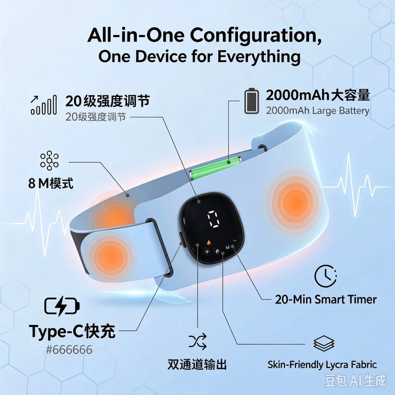 Cross-border EMS Heating Belt, Hot Compress Physical Therapy Waist & Abdomen Massager, Wireless Portable Recovery Device