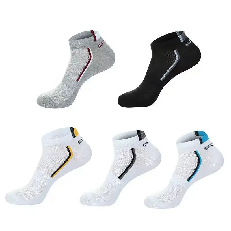 5Pairs/Lot High-quality Men Sport Socks Breathable Deodorant Short Tube Sock Spring Summer Thin Cotton Male Sox Size 38-46