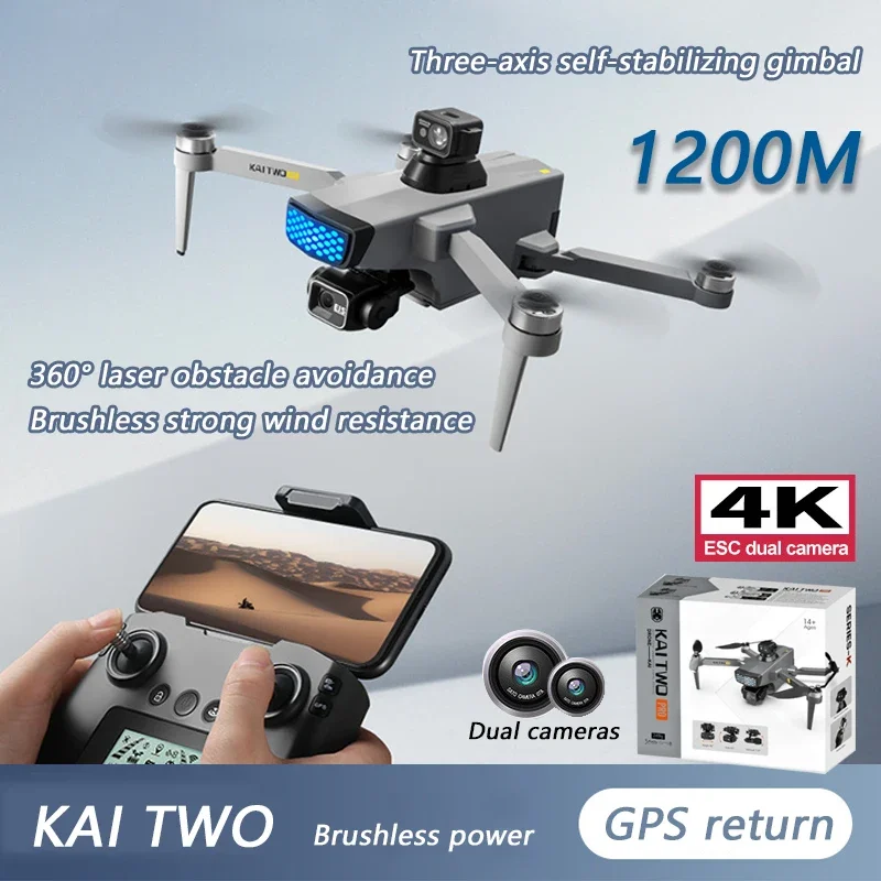 KAI TWO PRO FPV Drone 3-axis TSB HD 4K Dual Camera GPS Obstacle Avoidance And Anti-Shake Brushless Motor Quadcopter Drones