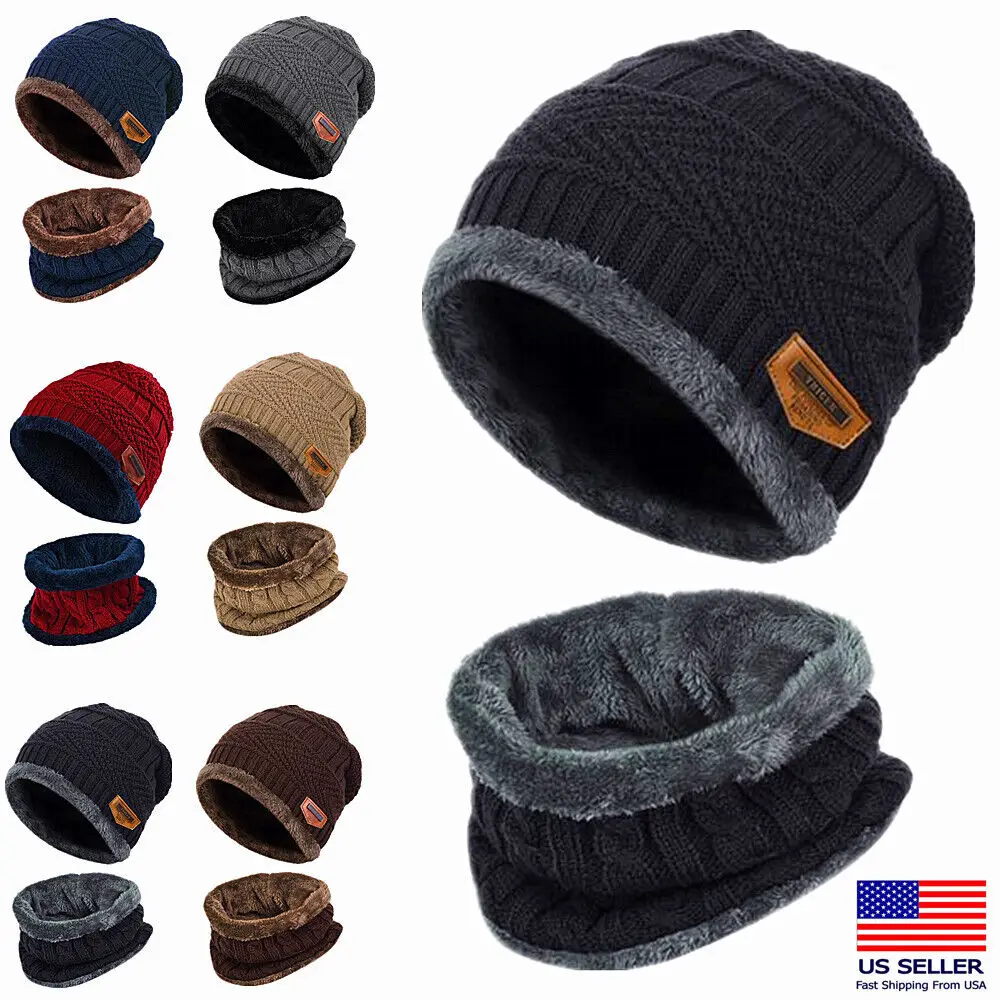 Men's Woman Velvet Winter Beanie Hats Thicken Warm Knitted Skullies Beanies Wool Neck Scarf Cap Outdoor Sports Fleece Scarf Hat