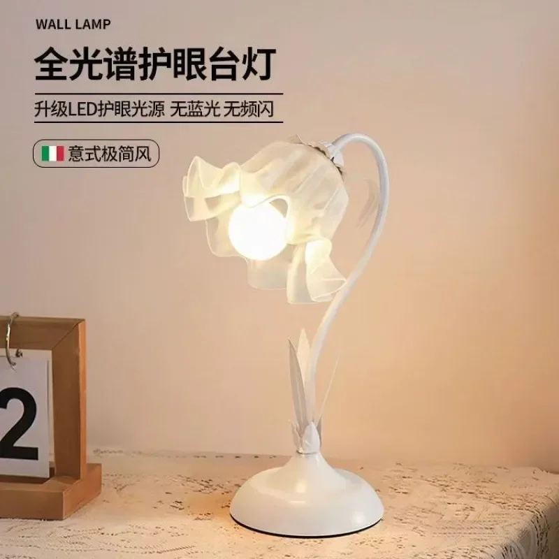 for New Creative Butterfly Flower Desk Lamp Bedroom Bedside Reading Light Eye Protection Ins Style Fresh Gift for Girls