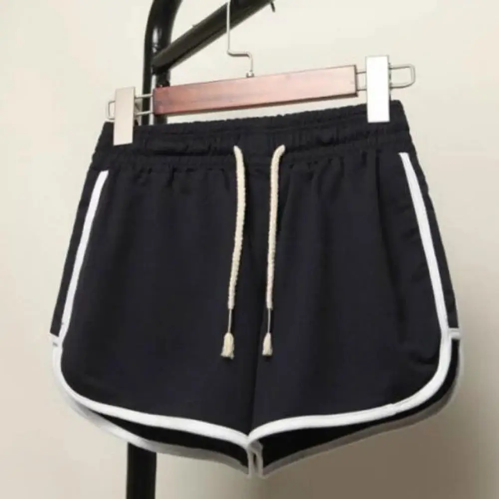 Pantalones cortos deportivos de verano para mujer, pantalones cortos deportivos a rayas laterales, pierna ancha con cordón, cintura elástica,