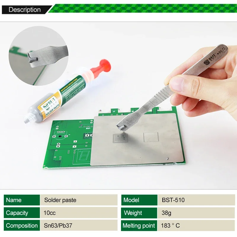 

Tin Repair Solder Paste, Leaded Syringe, Liquid Flux, Melting Point, Melting Point, 183 ℃, Repair Stencil, Welding, Soldering To