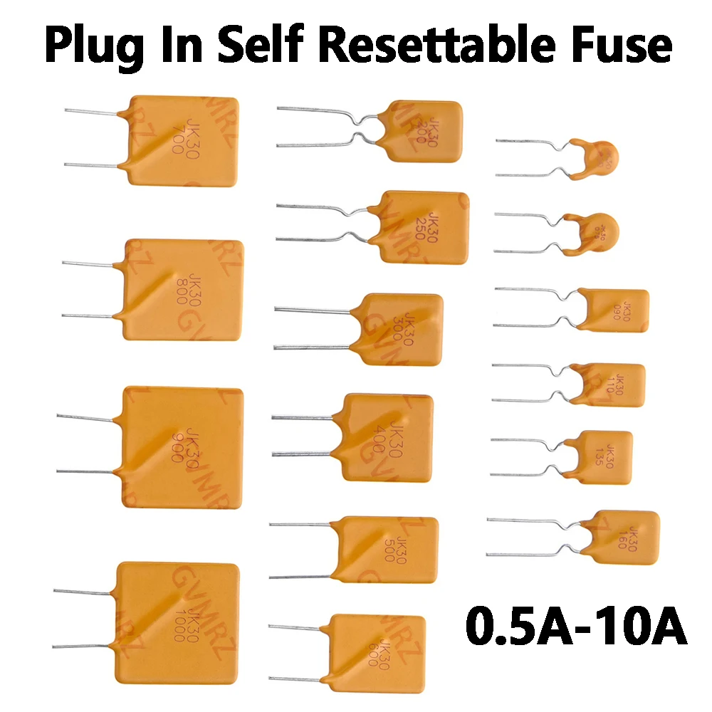 10PCS 1.35A 1.5A 1.6A 1.85A 2A 2.5A 3A 0.9A 1.1A Pptc Fuse 4A 5A 6A 7A 8A 9A 10A Jk30 Plug In Self Resettable Fuse Ruef 30V 