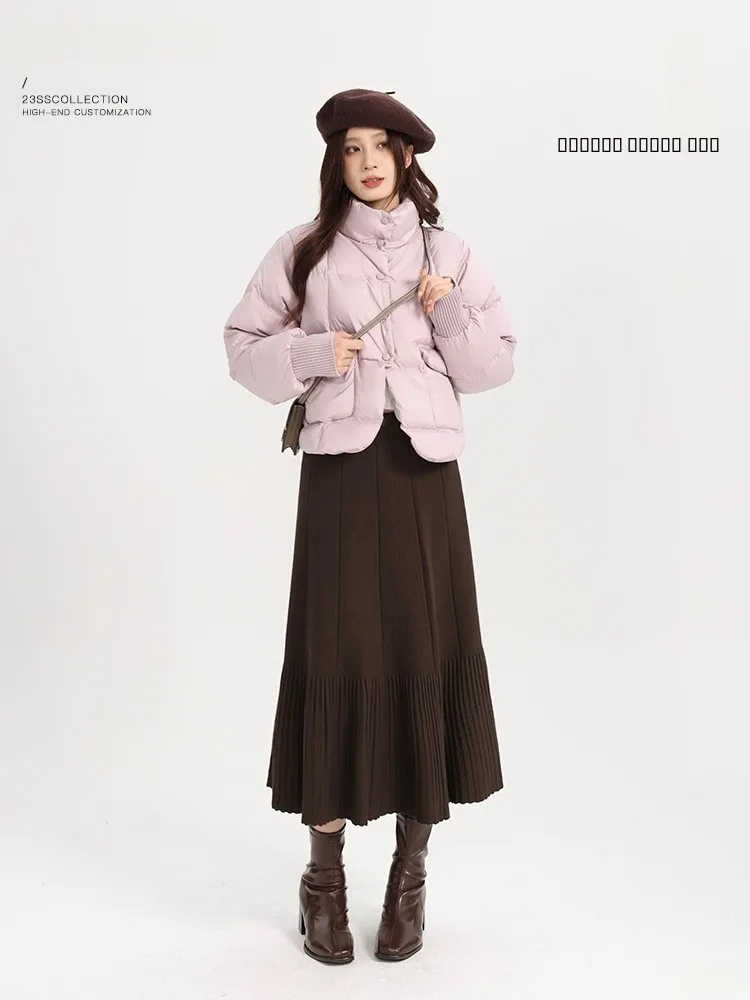 

Purple ort Thiened White Du down Jaet Stand Collar Slim Fit Women's Puffer Coat Commute Sle Korean Version Filling