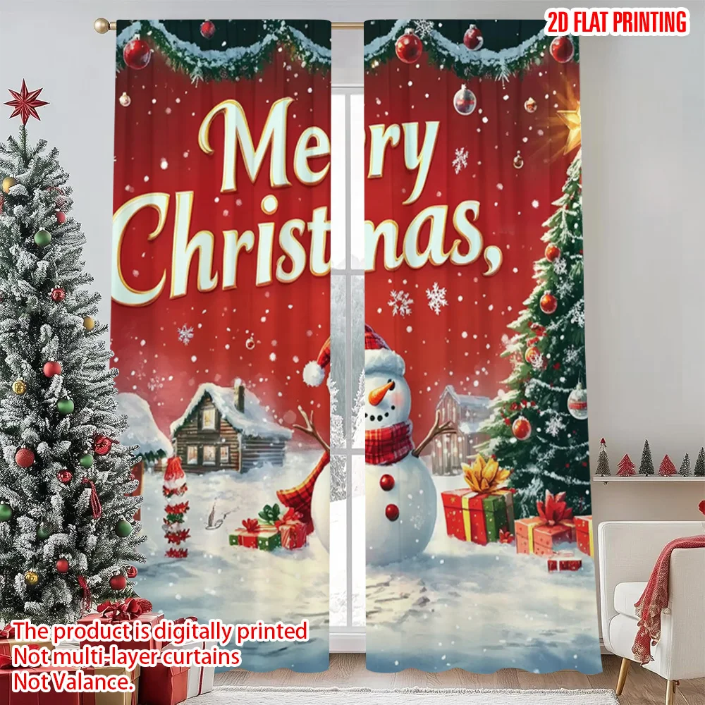 

2pcs 2D flat printing Merry Christmas Curtains Christmas and New Year Versatile Polyester Without Electricity Party Decorations