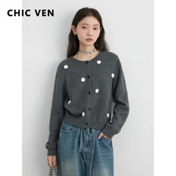 CHIC VEN Korean Women Cardigan O Neck Stereoscopic Flower Knitted Sweater Female Short Knit Jumpers Spring Autumn 2024