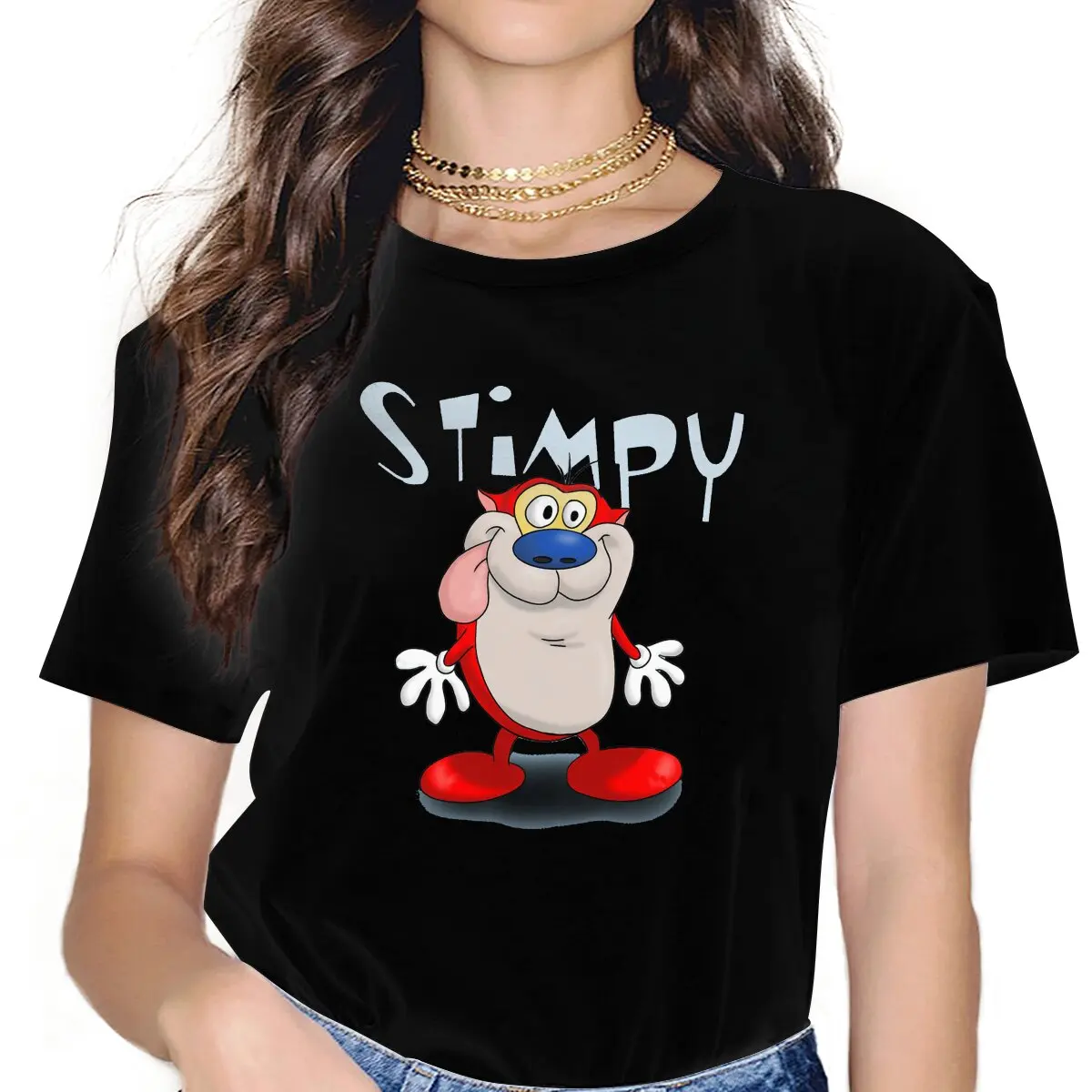 Game Ren And Stimpy Stimson  Cat T Shirt Goth Women's Tees Summer Harajuku Crewneck Polyester TShirt