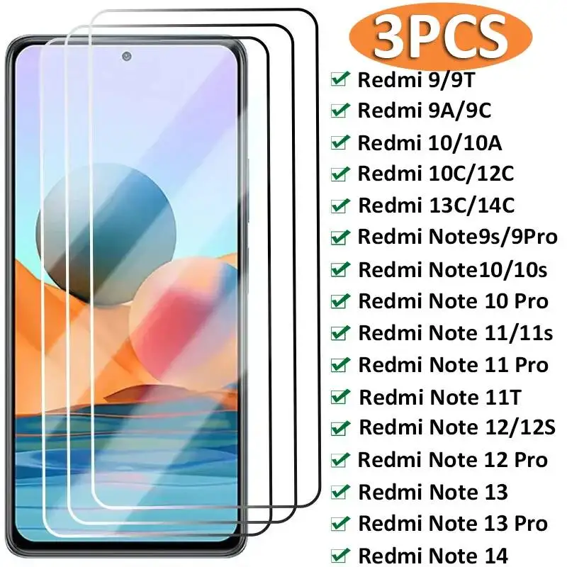

Защитное стекло из закаленного стекла для Xiaomi Note 9S 11 12 13 Pro 11S 10S, Redmi 10 9 10C 9C 9A 14C 13C 12C, 3 шт.